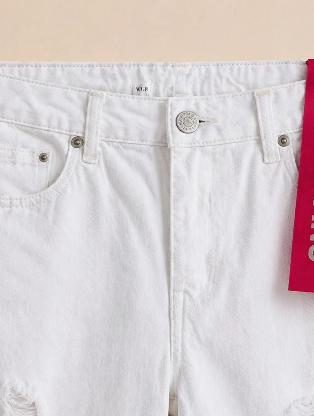 VIP Jeans White Distressed Straight Leg Denim Size 9/10 NWT High Rise  Casual - Picture 2 of 12